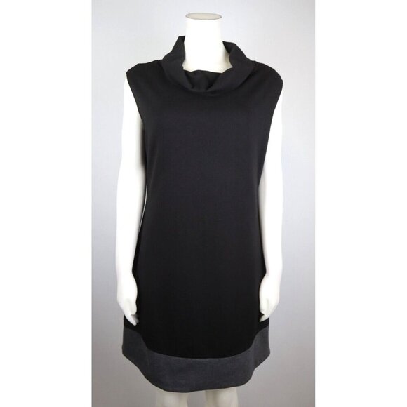 WOMEN'S BLACK STRETCH KNIT COWL NECK DRESS - POCKETS - GRASS COLLECTION - SIZE L - Picture 2 of 8